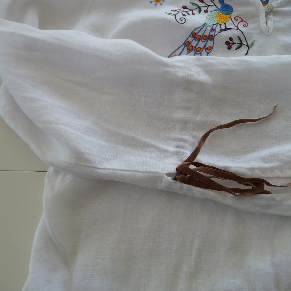 WILLI SMITH  TRENDY BOHEMIAN HIPPIE WHITE LINEN EMBROIDERED BLOUSE SIZE M - Picture 5 of 7